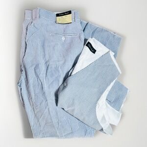 fortino landi seersucker two piece pants vest 52x46 new Blue Stripe